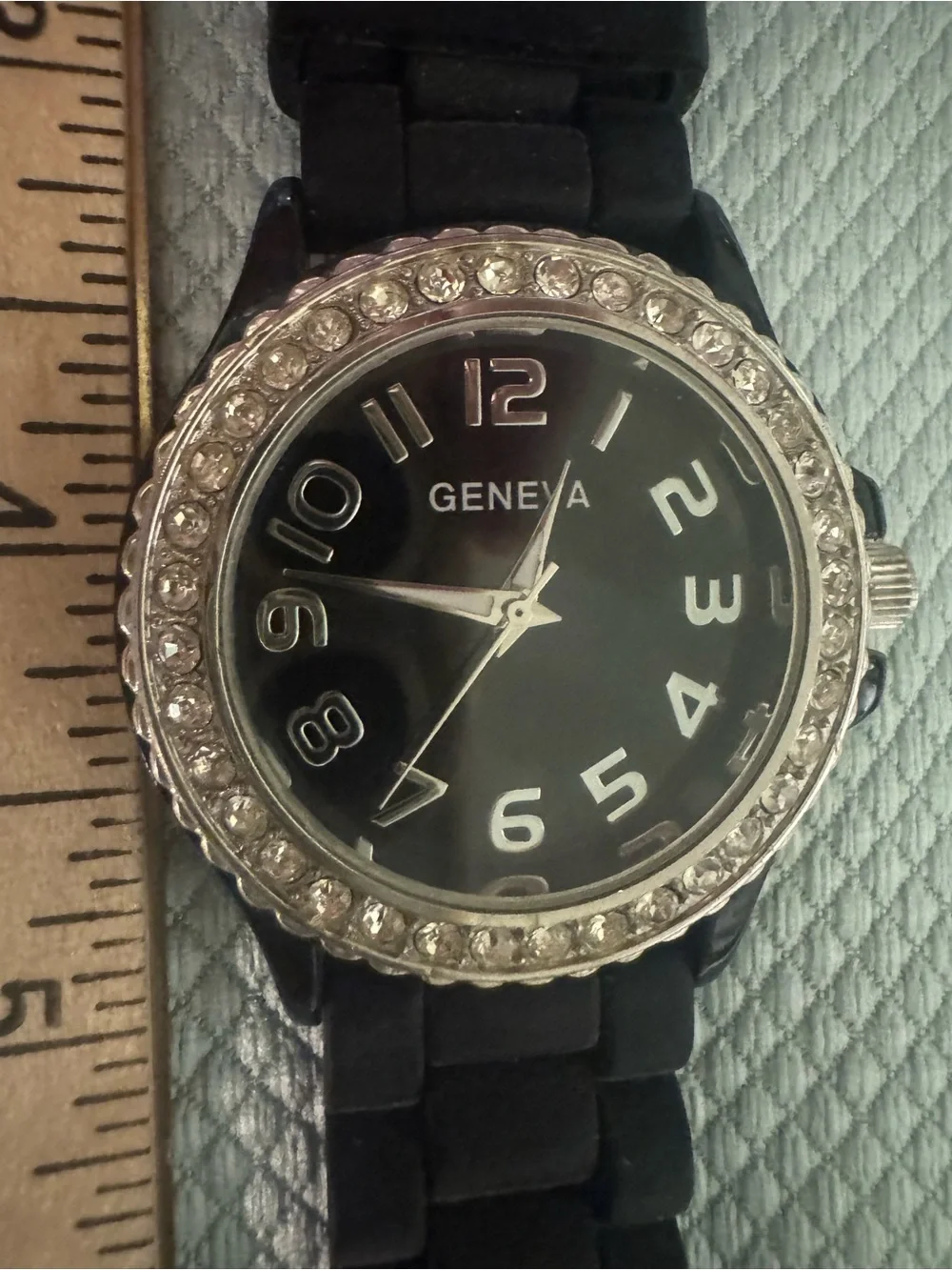 Geneva Black Silicone Strap Watch with Crystal-Style Bezel